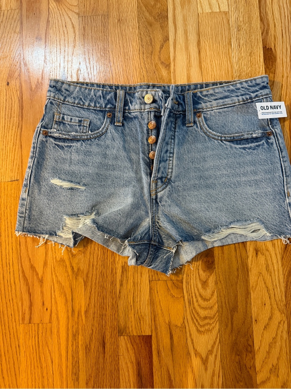 Old Navy Light Blue Distressed Button-Fly Denim Shorts